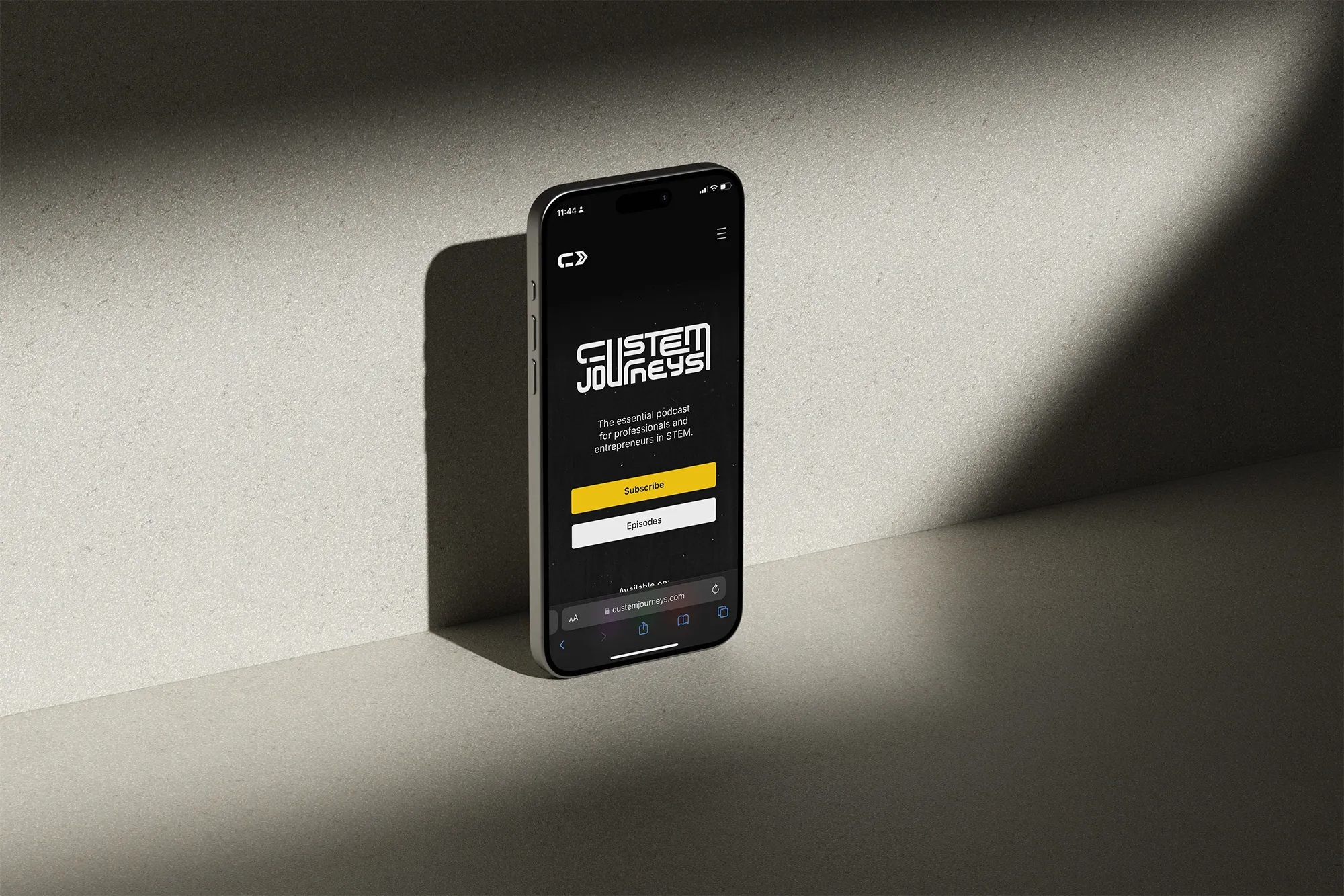 Mobile phone showing the cuSTEM Journeys podcast website homepage